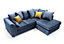 Chicago Velvet Right Facing Corner Sofa in Dark Blue
