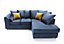 Chicago Velvet Right Facing Corner Sofa in Dark Blue