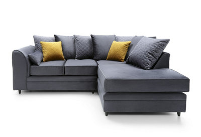 Chicago Velvet Right Facing Corner Sofa in Dark Grey