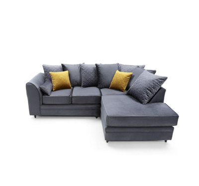 Chicago Velvet Right Facing Corner Sofa in Dark Grey