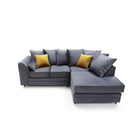 Chicago Velvet Right Facing Corner Sofa in Dark Grey