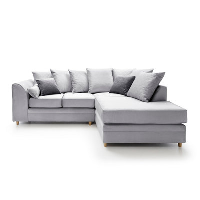 Chicago Velvet Right Facing Corner Sofa in Light Grey | DIY at B&Q