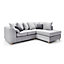 Chicago Velvet Right Facing Corner Sofa in Light Grey