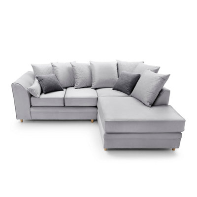 Chicago Velvet Right Facing Corner Sofa in Light Grey
