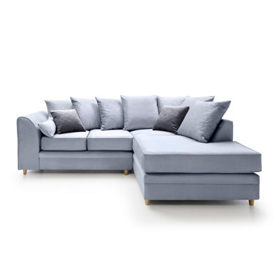 Chicago Velvet Right Facing Corner Sofa in Silver Blue