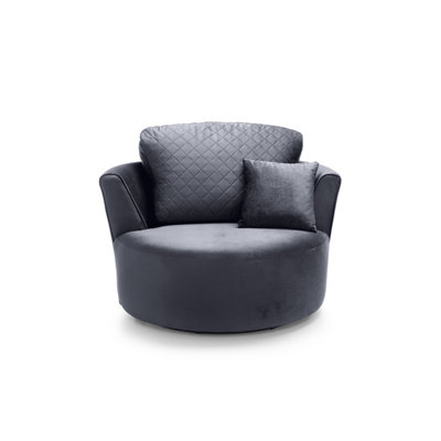 Chicago Velvet Swivel Chair in Dark Grey | DIY at B&Q