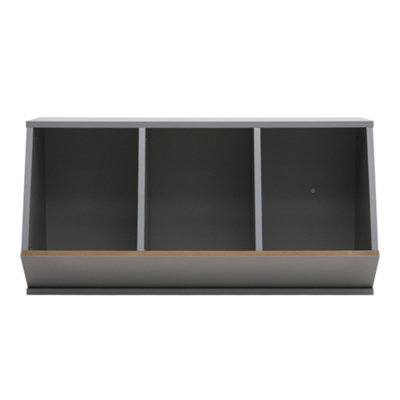 Child Friendly Grey Toy Storage Stackable Organizer with 3 Open Cubes 40cm H
