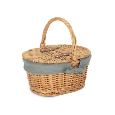 Child's Oval Lidded Hamper with Grey Sage Lining