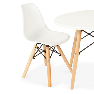 Child White Table Set with 4 White Eiffel Chairs