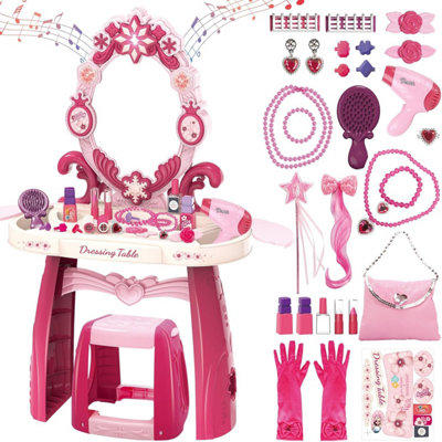 Children Dressing Table Comprehensive Play Set with Handy Carrying Case includes a dressing table, chair, jewellery stand, hangers