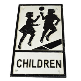 Children Playing Cast Iron Sign Plaque Door Wall House Fence Gate Post