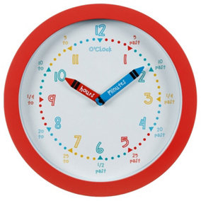 Children's Bedroom Nursery Learn To Tell The Time Clock Easy to Read Boy Girl 357607 - Red