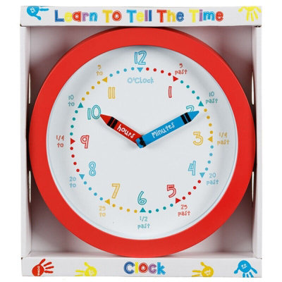 Children's Bedroom Nursery Learn To Tell The Time Clock Easy to Read Boy Girl 357607 - Red - 3