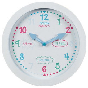 Children's Bedroom Nursery Learn To Tell The Time Clock Easy to Read Boy Girl 357609 - White