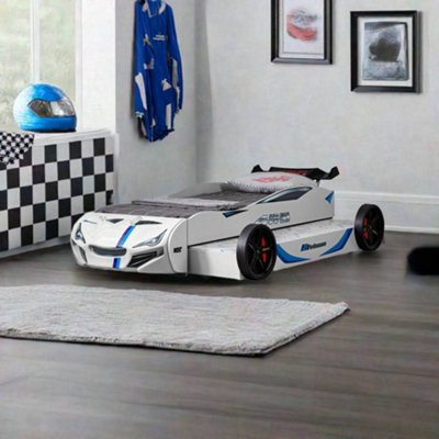 Children s GT Race Car Bed 3FT Single Bed Frame with Pull Out Guest bed in White DIY at B Q