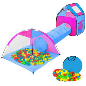 Children's Play Tent - with tunnel, igloo, 200 balls and removable roof - blue