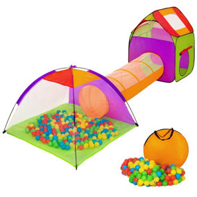 Children's Play Tent - with tunnel, igloo, 200 balls and removable roof - colourful