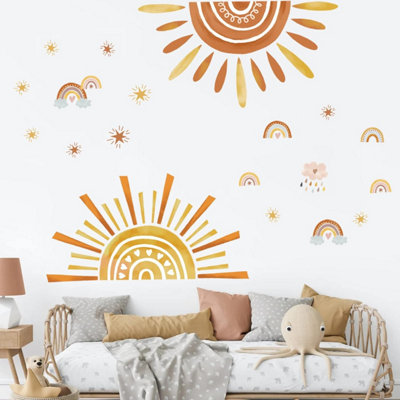 Children's Rainbow Sun Wall Stickers, Boho Star Wall Decals for Kids ...