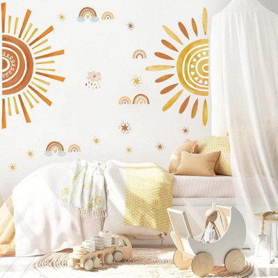 Children's Rainbow Sun Wall Stickers, Boho Star Wall Decals for Kids ...