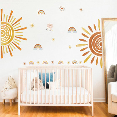 Children's Rainbow Sun Wall Stickers, Boho Star Wall Decals for Kids ...