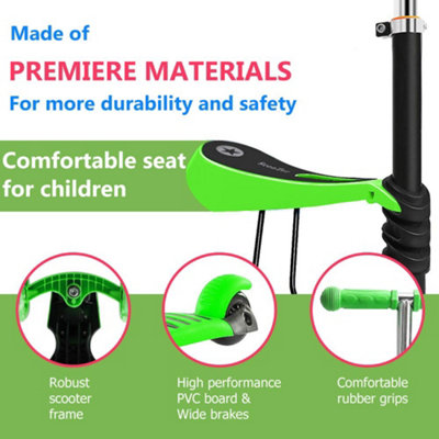 Children's Scooter with Removable Seat, Flashing LED Wheels, Height ...
