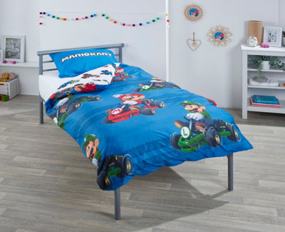 Children s Silver Metal Single Bed with Super Mario Bedding Set DIY at B Q