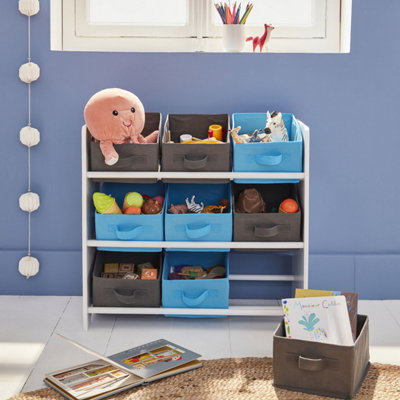 Children's storage unit Camille 3 shelves 9 baskets grey and blue