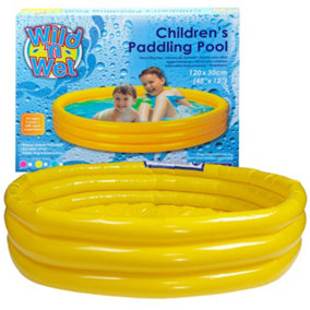 Children's Yellow Paddling Pool 3 Ring Inflatable 120cm x 30cm