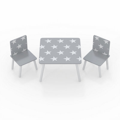 Childrens Grey Star Table & Chair Set, Preschoolers Study Activity, Kids or Toddlers