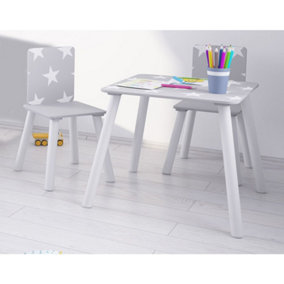 Childrens Grey Star Table & Chair Set, Preschoolers Study Activity, Kids or Toddlers