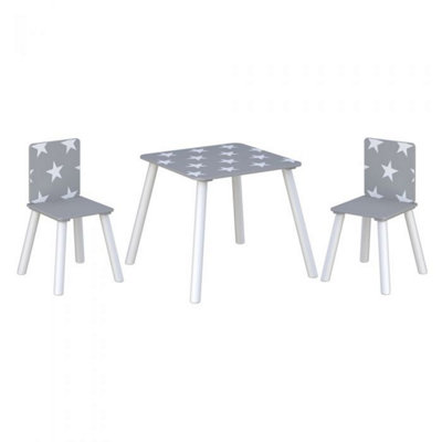 Childrens Grey Star Table & Chair Set, Preschoolers Study Activity, Kids or Toddlers
