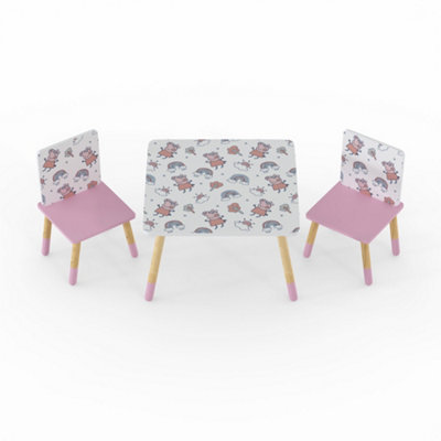 Childrens Peppa Pig Repeat Pattern Table & Chairs Set, Preschoolers Study Activity, Kids or Toddlers