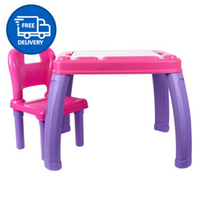 Childrens Table And Chair Set Study Table by Laeto Professor Brush (Pink) - INCLUDES FREE DELIVERY