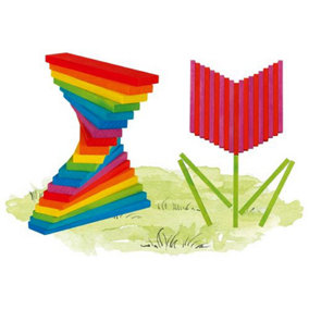 Childrens Wooden Building Bricks Colourful Kids Wood Block Toy Set - 200 pieces