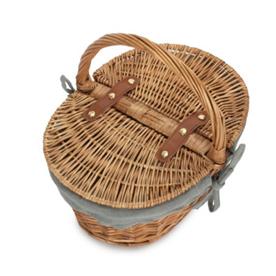 Childs Light Steamed Finish Oval Picnic Basket with Grey Sage Lining
