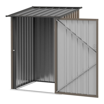 CHILLI 3.3 x 3.4ft Lean To Steel Garden Shed, with Locking Door - Brown/Grey