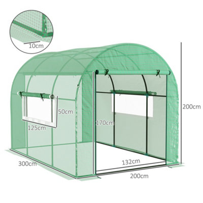 Chilli 300 x 200cm Walk-In Polytunnel Greenhouse - Green