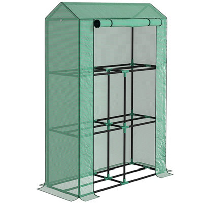 Chilli 40 x 100cm Three Shelf Steel Frame Greenhouse - Green