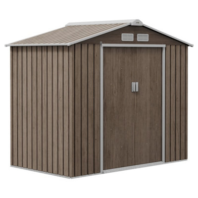 CHILLI 7 x 4ft Metal Garden Storage Shed with Vents, Floor Foundation Kit and Lockable Double Doors, Light Brown