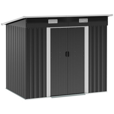 CHILLI 7 x 4ft Outdoor Storage Shed with Foundation Kit, Metal Garden Shed for Log, Rubbish Bin, Tool, Lawnmower, Bike, Black