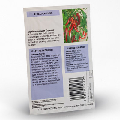 Chilli Cayenne Vegetable Seeds (Approx. 90 seeds) by Jamieson Brothers