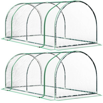 Chilli Set of 2 Tunnel Greenhouse, Green Grow House with Roll-up Door, Steel Frame, Plastic Cover for Garden, Outdoor