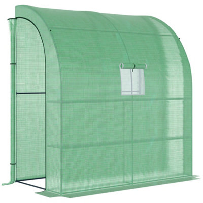 Chilli Walk-In Lean to Wall Greenhouse with Windows and Doors, Outdoor Green House with 3 Tiers 4 Wired Shelves