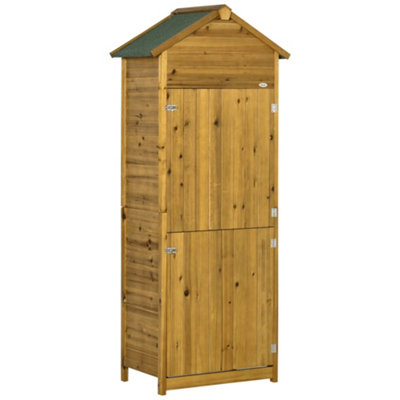 CHILLI Wooden Garden Storage Shed Utility Gardener Cabinet w/ 3 Shelves and 2 Door, 191.5cm x 79cm x 49cm, Natural wood effect