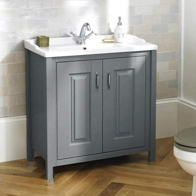 Chiltern 800mm Bathroom Traditional Freestanding Vanity Basin Unit Grey ...