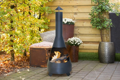 Chiminea Outdoor Fire Pit  Black Metal Log Burner Chimney Garden