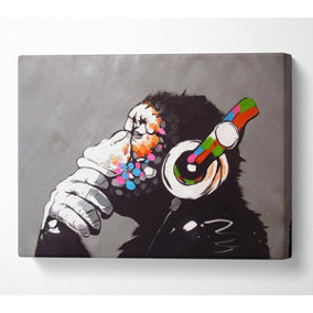 Chimp Headphones Thinking Canvas Print Wall Art - Medium 20 x 32 Inches