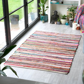 Chindi Handwoven Multi Coloured Recycled Rag Rug - 120 x 180cm