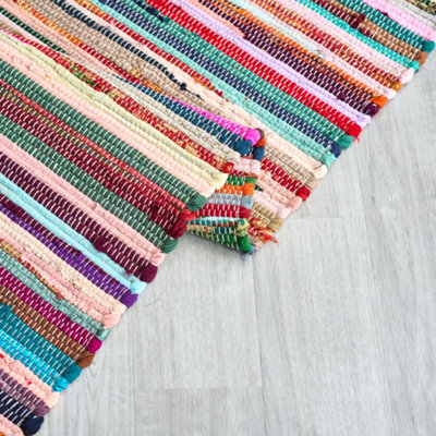 Chindi Handwoven Multi Coloured Recycled Rag Rug - 60 x 90cm