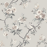 Chinoiserie Bird Wallpaper - Grey - FD40764